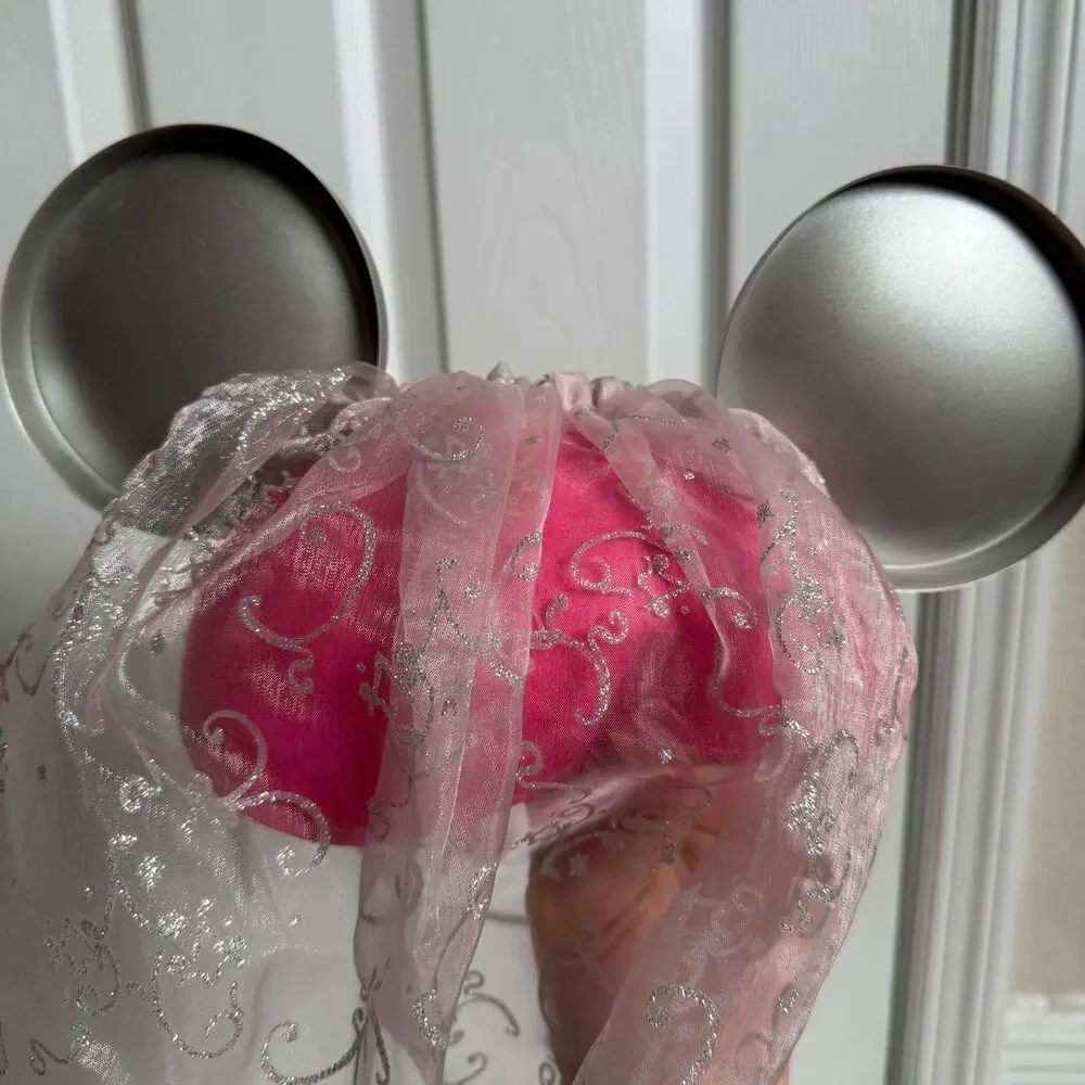 Disney Parks Minnie Mouse Ears Princess Crown Hat Pink with Veil